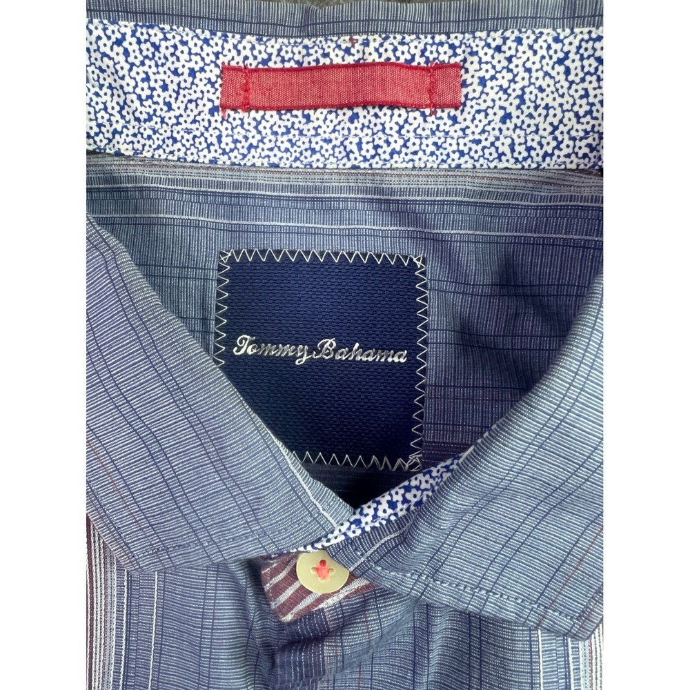 Tommy Bahama Mens XL Striped Button Down Shirt Blue Burgundy Cotton T310289 - Picture 5 of 13